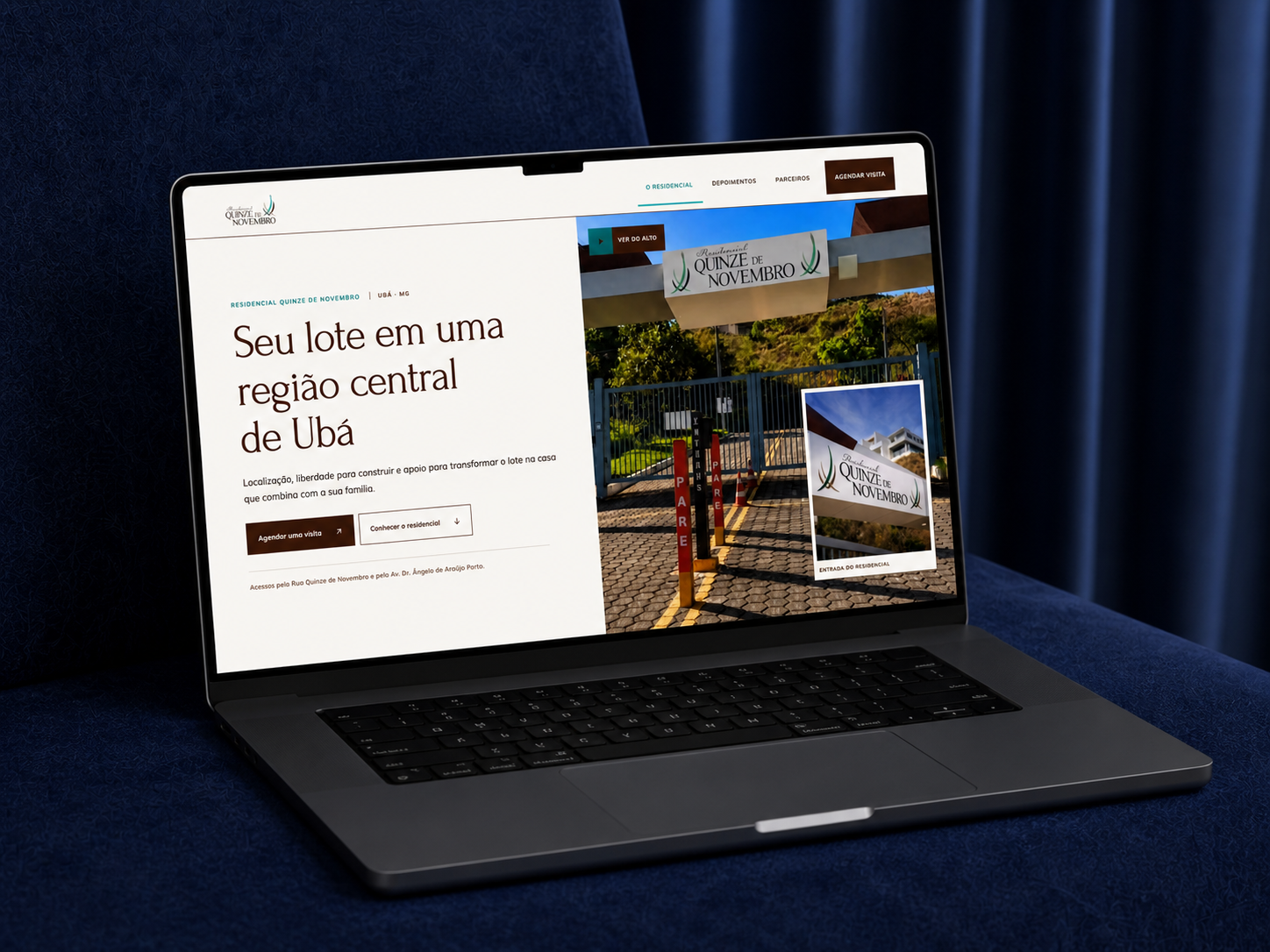 Mockup do site para loteamento do Residencial Quinze de Novembro